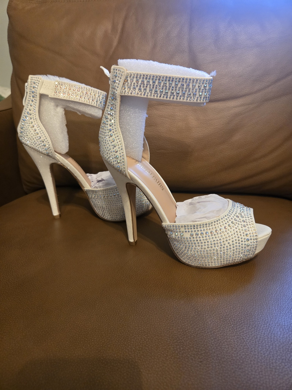 Dream Pairs Ivory Crystal Platform Ankle-Strap High Heels